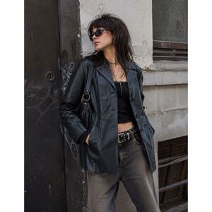 Vintage Y2K Vera Pelle Made in Italy Black Leather Jacket Size 44